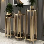 میز عسلی بلند استیل به رنگ برنز با رویه شیشه