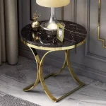 میز عسلی استیل به رنگ طلایی با رویه سنگ مرمر