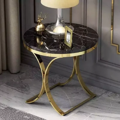 میز عسلی استیل به رنگ طلایی با رویه سنگ مرمر