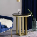 میز عسلی بلند استیل به رنگ طلایی با رویه سنگ مرمر