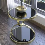 میز عسلی استیل به رنگ طلایی با رویه سنگ مرمر