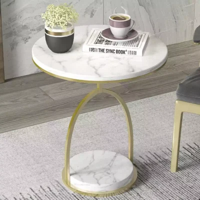 میز عسلی استیل به رنگ طلایی با رویه سنگ مرمر