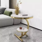 میز عسلی استیل به رنگ طلایی با رویه سنگ مرمر