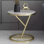 میز عسلی استیل به رنگ طلایی با رویه سنگ مرمر