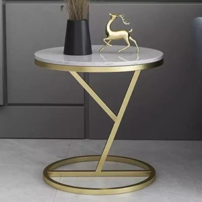 میز عسلی استیل به رنگ طلایی با رویه سنگ مرمر