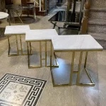 میز عسلی 3 تایی استیل طلایی با رویه سنگ