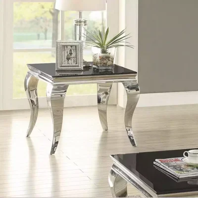 تک میز عسلی نقره ای با رویه شیشه