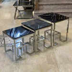 ست میز عسلی 3تایی استیل نقره ای با رویه سنگ