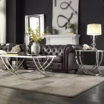 ست د.تایی میز عسلی و جلومبلی استیل با رویه شیشه