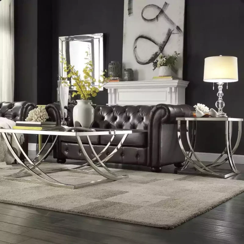 ست د.تایی میز عسلی و جلومبلی استیل با رویه شیشه