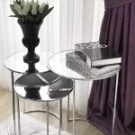 میز عسلی 3 تایی پایه بلند استیل با رویه شیشه