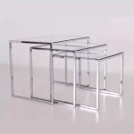 میز عسلی 3 تایی استیل با رویه شیشه