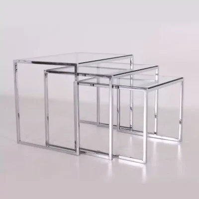 میز عسلی 3 تایی استیل با رویه شیشه