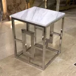 تک میز عسلی نقره ای با رویه سنگ مرمر