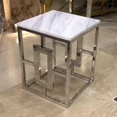 تک میز عسلی نقره ای با رویه سنگ مرمر