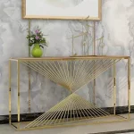 میز کنسول استیل طلایی با رویه شیشه
