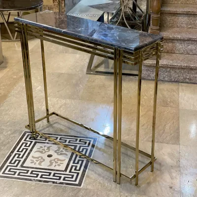 میز کنسول استیل طلایی و نقره ای با رویه سنگ