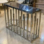 میز کنسول استیل نقره ای با رویه سنگ