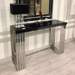 میز کنسول استیل نقره ای با رویه سنگ