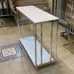 میز کنسول استیل نقره ای با رویه سنگ سفید