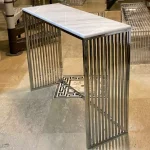 میز کنسول استیل نقره ای با رویه سنگ سفید