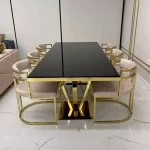 صندلی و میز استیل طلایی و مشکی 6 نفره